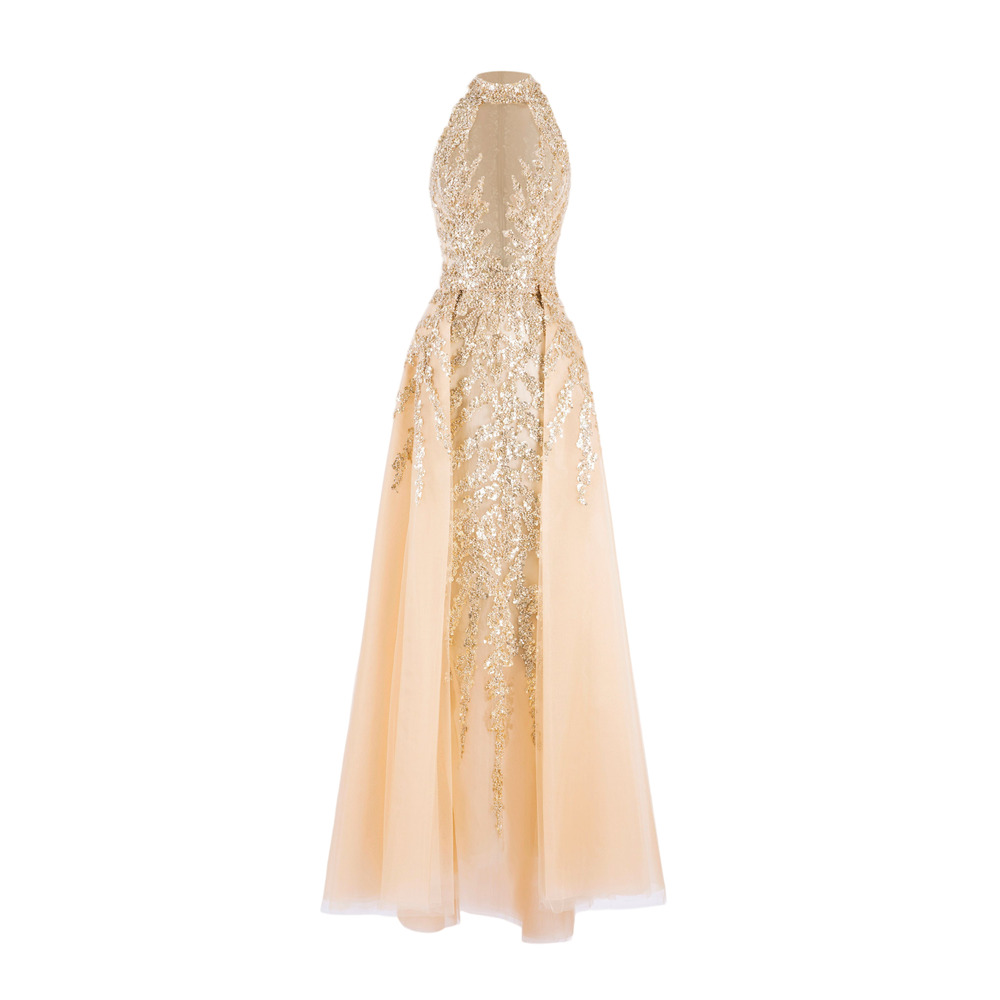 SAIID KOBEISY Gold Beaded Long Dress